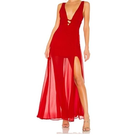 LOVERS + FRIENDS RED GEORGETTE MAXI DRESS NEW WITH TAG - Picture 1 of 11